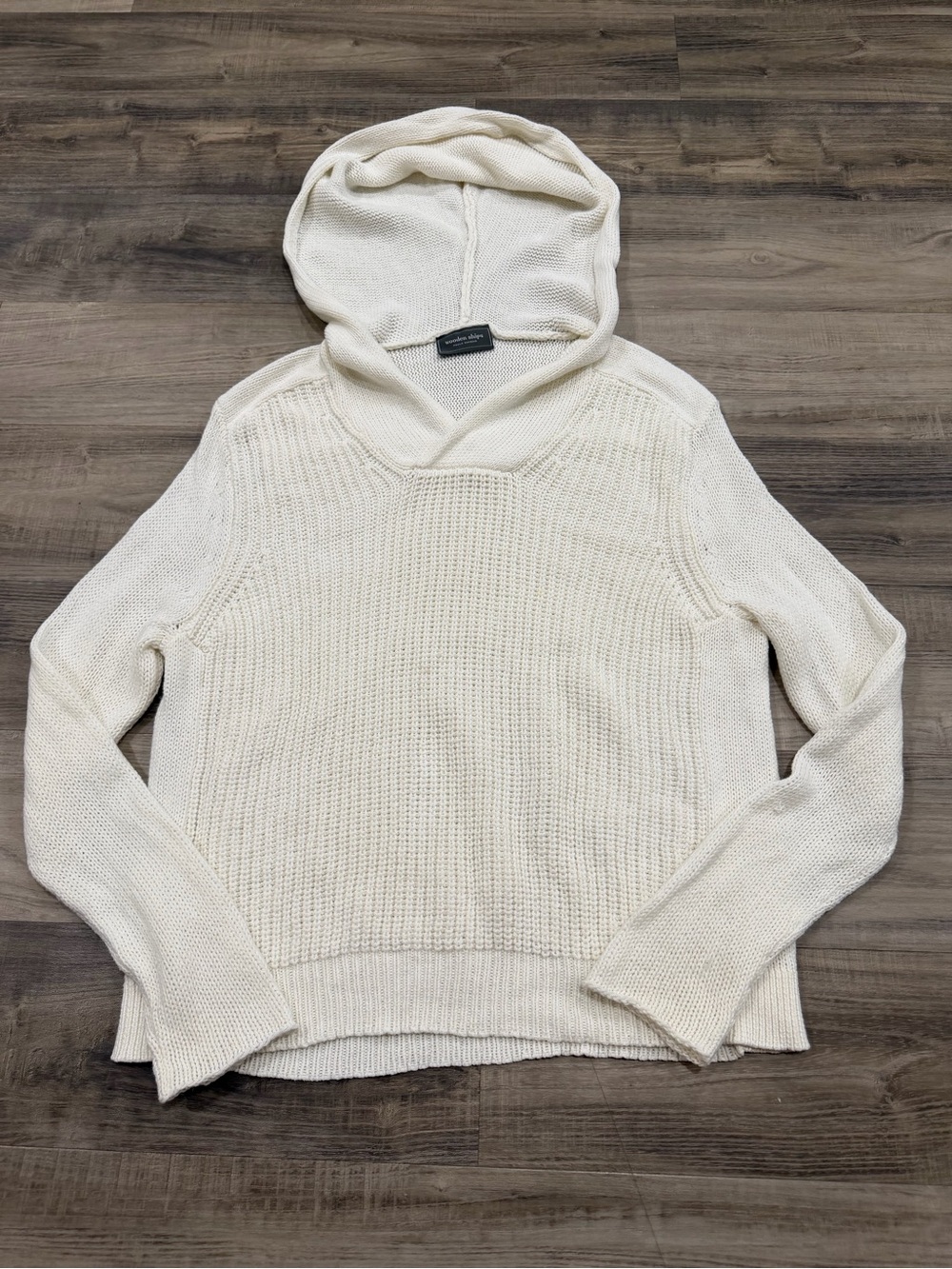 Wooden Ships Chunky Knit Hoodie Sweater Off White S/M